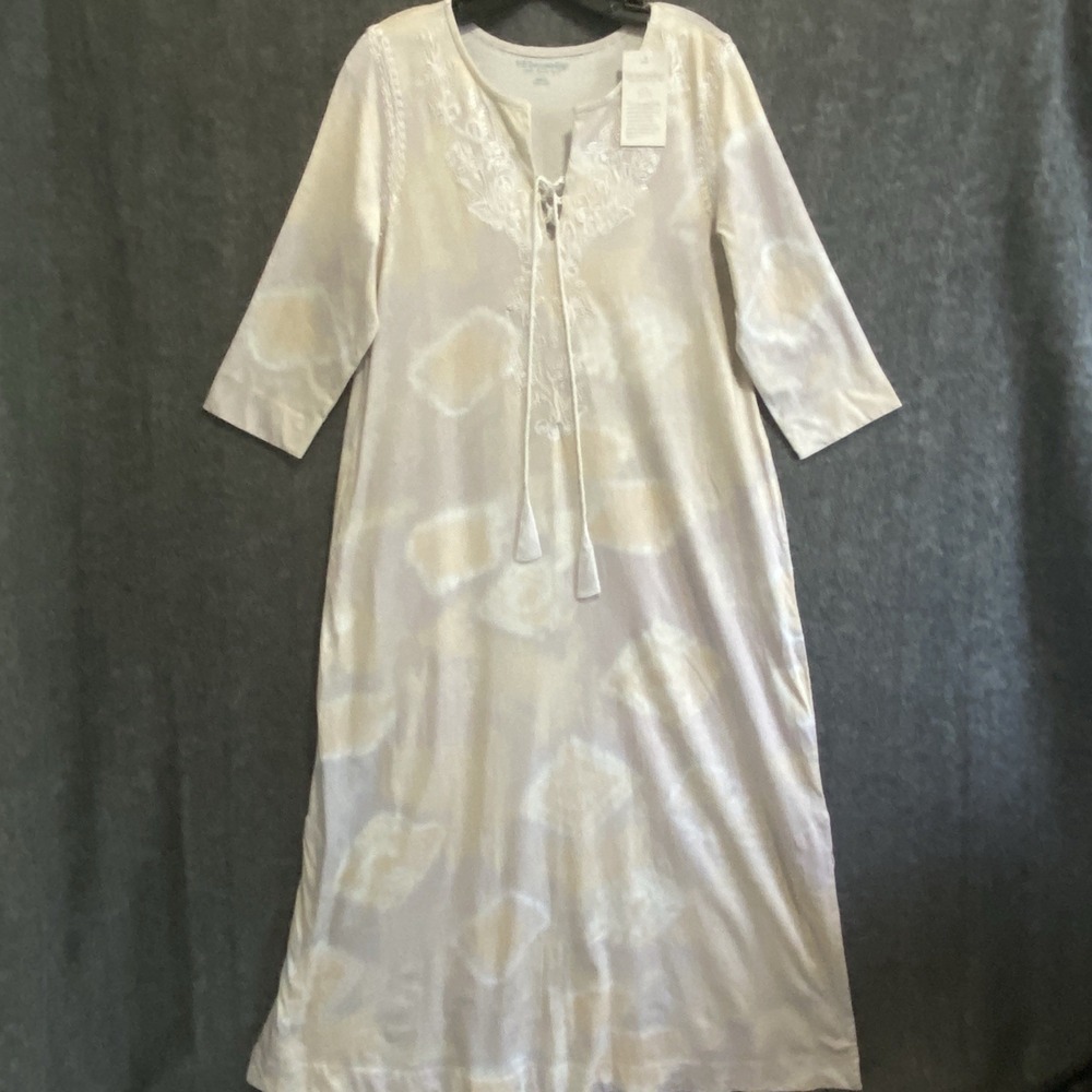 NEW Soft Surroundings Maxi Dress Medium Tie Dye Embroidered Lagenlook Minimalist